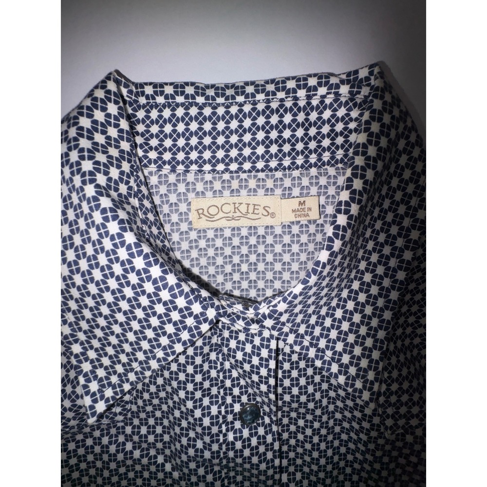 ROCKIES Women's Navy White Geometric Print Button Down Shirt Size M - Picture 7 of 14